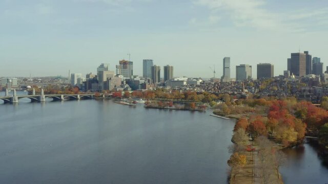 Flying South over Charles River toward Beacon Hill