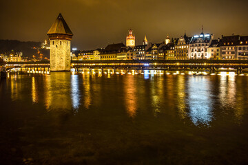 A night view of Chapel bridge in Luzern