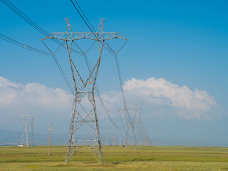 high voltage electric transmission towers, high-voltage power lines 