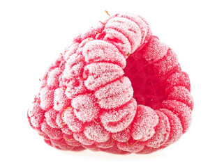 Delicious frozen raspberry isolated on a white background