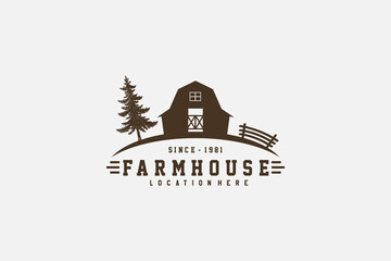 Vintage farm house logo design template - vector