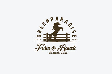 farm ranch horse logo vector illustration design graphic , vintage farm and ranch logo template