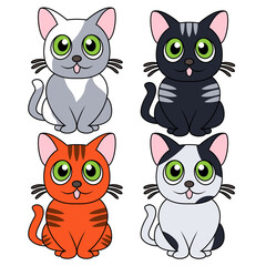 Set of four funny cats