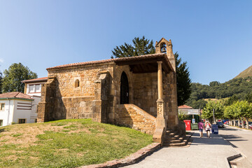 Fototapeta na wymiar Cangas de Onis, Spain. The Iglesia de la Santa Cruz (Church of the Holy Cross), a small Roman Catholic chapel n Asturias