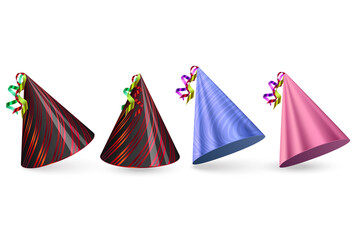 Birthday hats Set on white background, colorful party hat, vector format