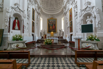 interior view of the Church of Saint Peter and Saint Paul in Vilnius with the altar