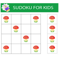 Sudoku for kids. Logical thinking training. Activity page with pictures. Puzzle game.