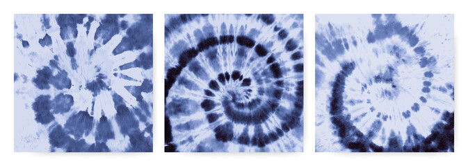 Denim Tie Dye Spiral. Hippie Swirl Pattern. Watercolour Ethnic Textile. Tie Dye Spiral in the Style of the 1970s. Cool