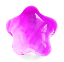 Pink glossy transparent glass star with shadow, isolated on white