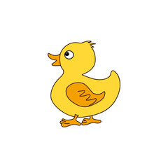cute yellow chicken on a white background. one yellow duck children's drawing