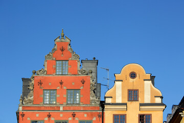 Buildings number 18 and 22 in Stortorget Square, Gamla Stan, Stockholm, Sweden