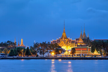 Wat Phra Kaew temple at blue hour, Bangkok, Thailand