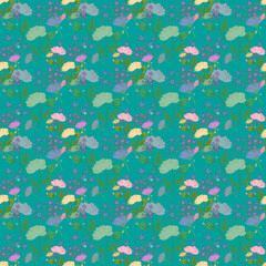 Seamless floral pattern in turquoise and pink shades