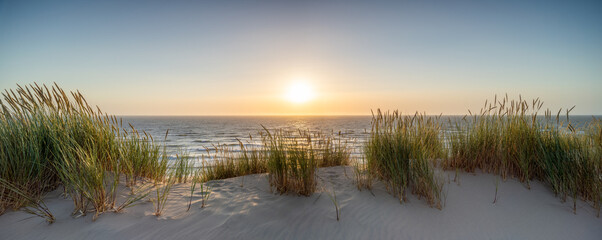 Dune beach panorama at sunset