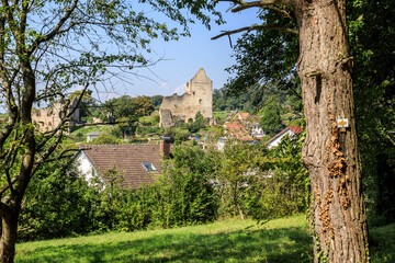Blick auf die Burg Landeck bei Teningen im Schwarzwald, Wandern auf dem Vierburgenweg - 455567325