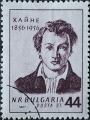 BULGARIA CIRCA 1956: A post stamp printed in.Bulgaria showing a portrait of the poet Heinrich...