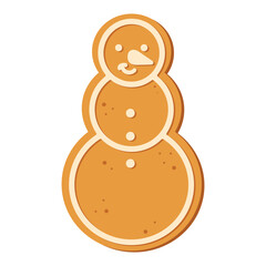 Gingerbread snowman isolated on white background. Christmas gingerbread cookie. Winter holiday food. Happy new year. Merry Christmas holiday. Vector illustration.