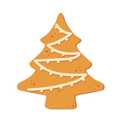 Christmas tree isolated on white background. Christmas gingerbread cookie. Winter holiday food. Happy new year. Merry Christmas holiday. Vector illustration.