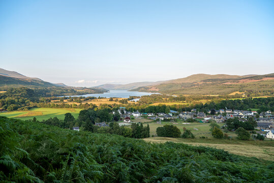 Landscape photography of panorama of village and lake, Killin, Scotland