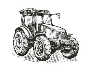 Agricultural tractor sketch. Farming concept vector illustration