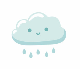 Obraz premium Cute happy rainy cloud. Kawaii cartoon character. Weather symbol. Hand-drawn vector illustration.