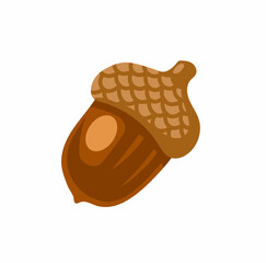 Acorn. Fruit of the oak tree. Simple vector icon, symbol. Hand-drawn cartoon illustration.