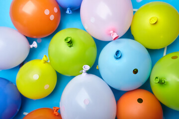 Fototapeta na wymiar Colorful celebration fun balloons on blue background.