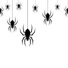 Spiders horizontal seamless pattern. Background for wallpapers, textiles, papers, fabrics, web pages. Halloween design. Vintage style.