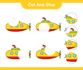 Cut and glue, cut parts of Submarine and glue them. Educational children game, printable worksheet, vector illustration