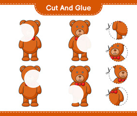 Cut and glue, cut parts of Teddy Bear and glue them. Educational children game, printable worksheet, vector illustration