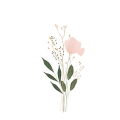 Bouquet vector stock illustration. An element for a wedding invitation. Isolated on a white background. Pink flowers. Close-up.