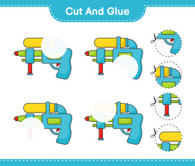 Cut and glue, cut parts of Water Gun and glue them. Educational children game, printable worksheet, vector illustration