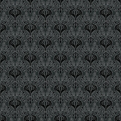 Damask seamless lace wallpaper or fabric, black and white background in vector 