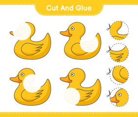 Cut and glue, cut parts of Rubber Duck and glue them. Educational children game, printable worksheet, vector illustration