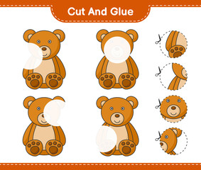 Cut and glue, cut parts of Teddy Bear and glue them. Educational children game, printable worksheet, vector illustration