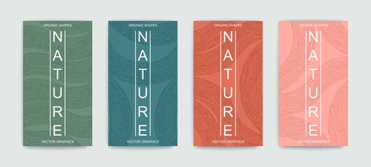 Set of covers with pattern of organic lines and shapes. Natural texture of vegetative lines. Minimalistic trendy style. Vector templates