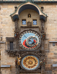 astronomical clock in Prague, Czech republic. Travel and sights of city breaks. landmarks, travel guide and postcard