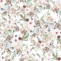 Fototapeta premium watercolour boho seamless pattern for fabric, boho dried palm repeat background for boho wedding, textile, prints, nursery, home decor