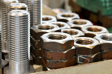 Large diameter hex nuts made on a lathe in stock.