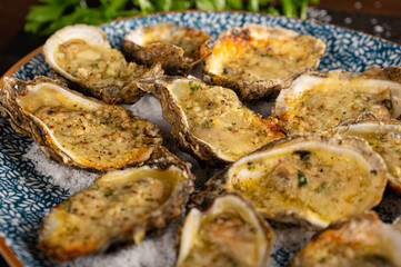 Cooked Oysters on a Bed of Shaved Ice