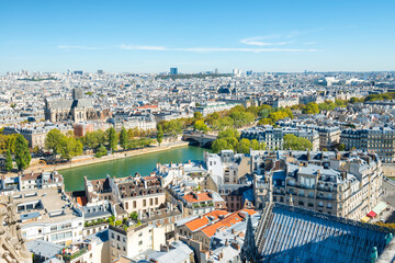 Obraz premium Paris cityscape with aerial architecture, roofs and city view