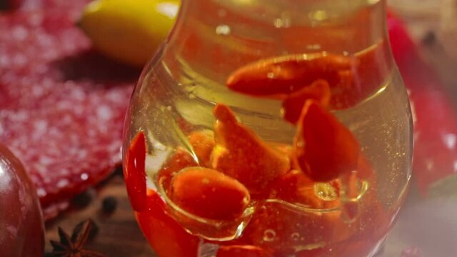 FEW SHOTS! Red Hot Peppers falls in oil