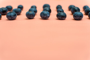 Blueberries arranged in rows on an old pink background, with space available