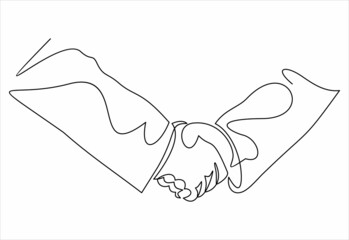 Handshake continuous line vector drawing. Business agreement vector concept