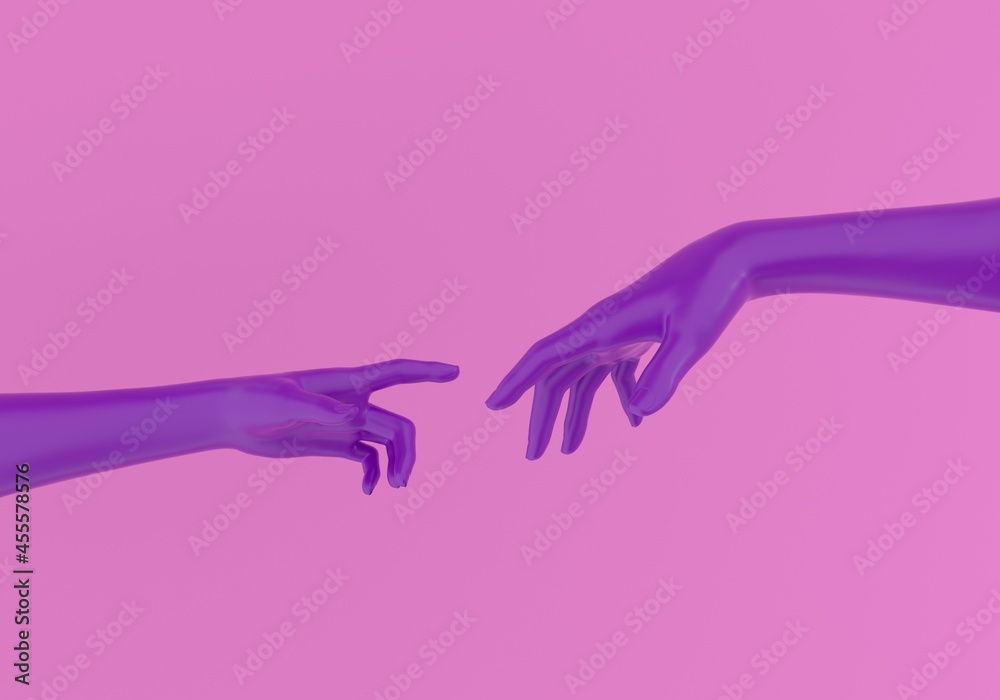 Aufkleber Modern 3d illustration with two hands about to touch each other, reminiscent of the scene of Adam's creation.