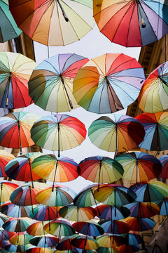 Cluster of rainbow colored umbrella
