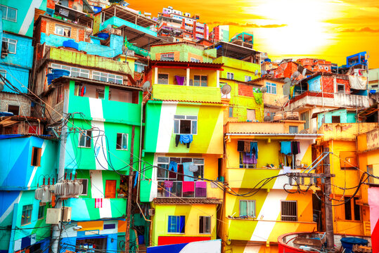 Colorful buildings of favela in Rio de Janeiro in Brazil