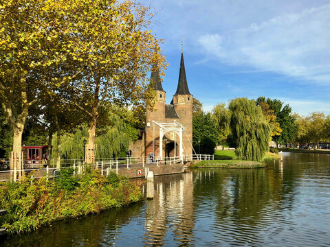 Delft Pottery De Delftse Pauw Near Green Trees And River