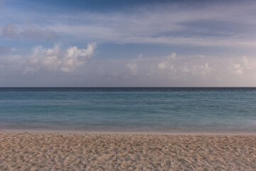Intentional camera movement picture of maldivian beach at sunset. Crossroads Maldives, saii lagoon and hard rock hotel. July 2021