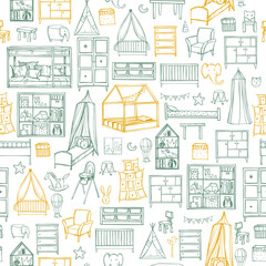 Child's room furniture. Vector pattern .
